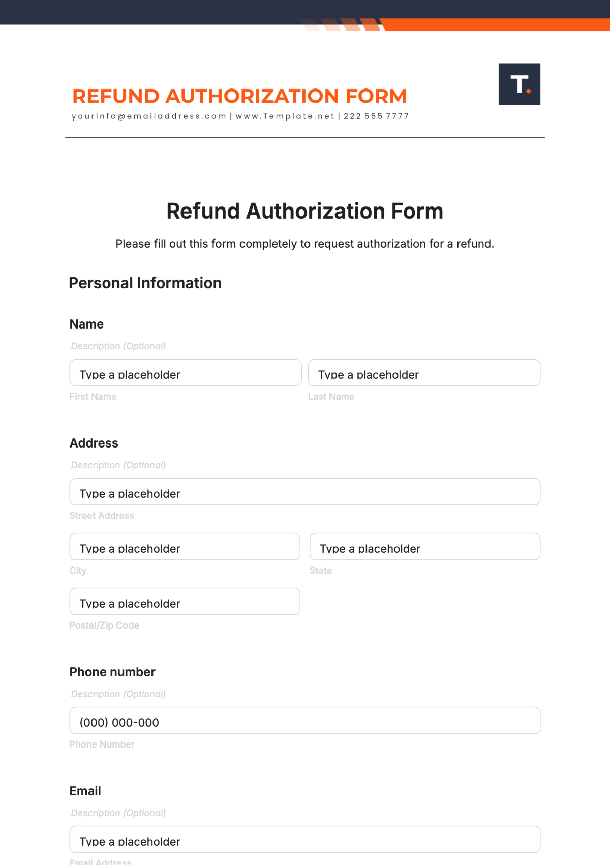 Refund Authorization Form Template - Edit Online & Download