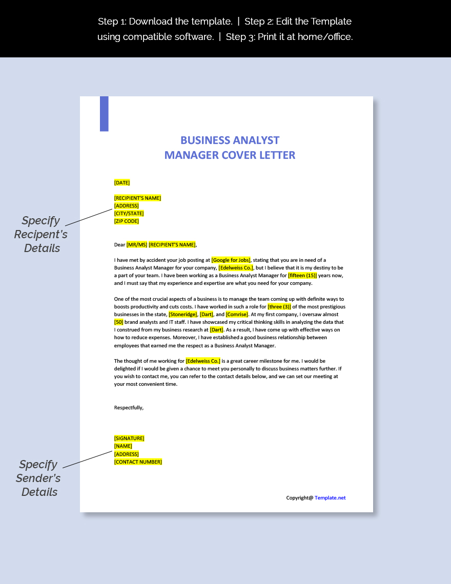 Business Analyst Manager Cover Letter