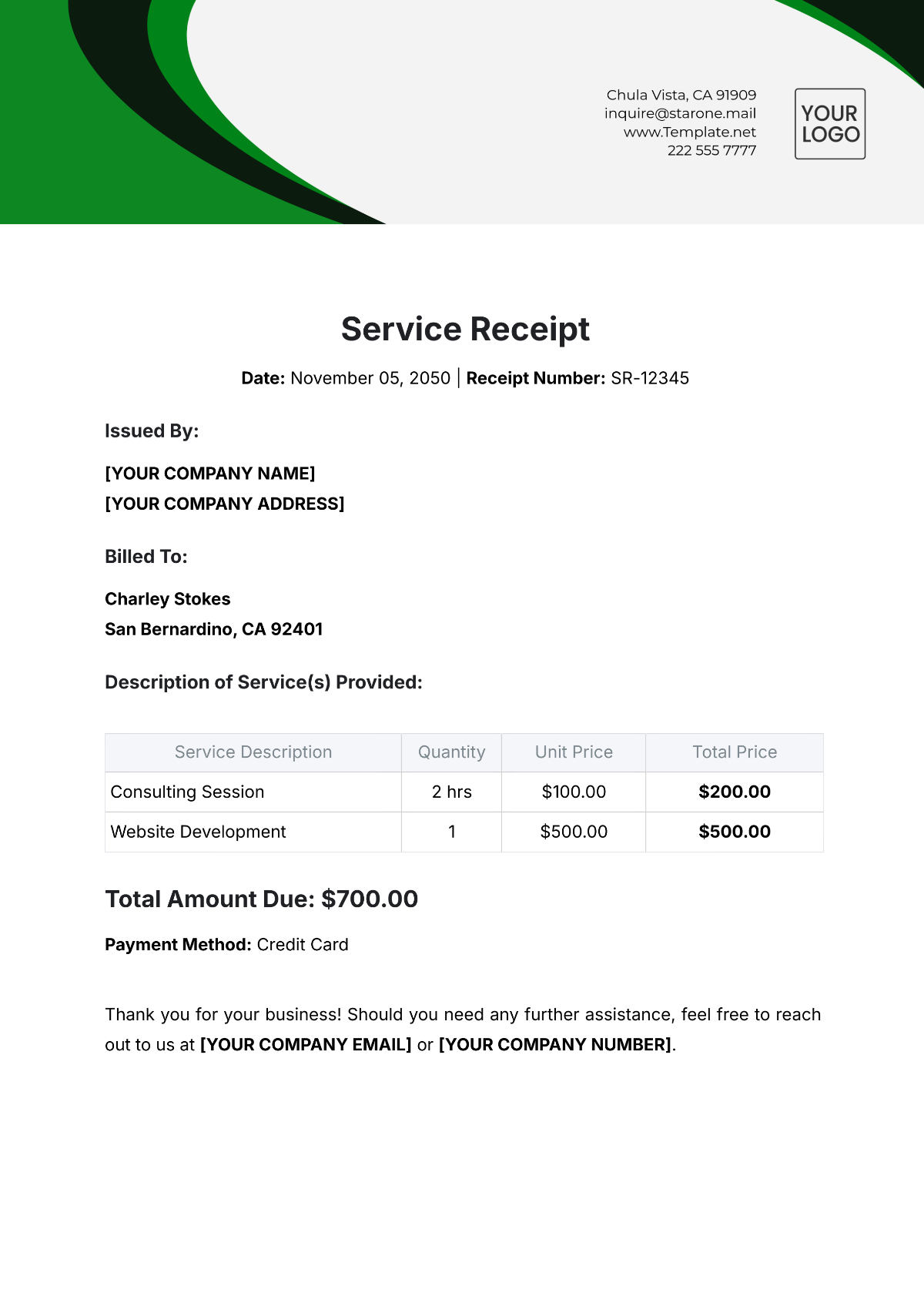 Service Receipt Template - Edit Online & Download