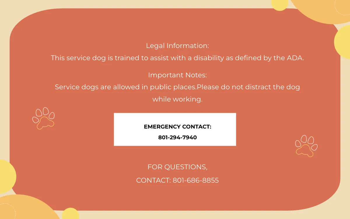 Free Custom Service Dog ID Card Template to Edit Online