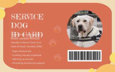 Free Custom Service Dog ID Card Template to Edit Online