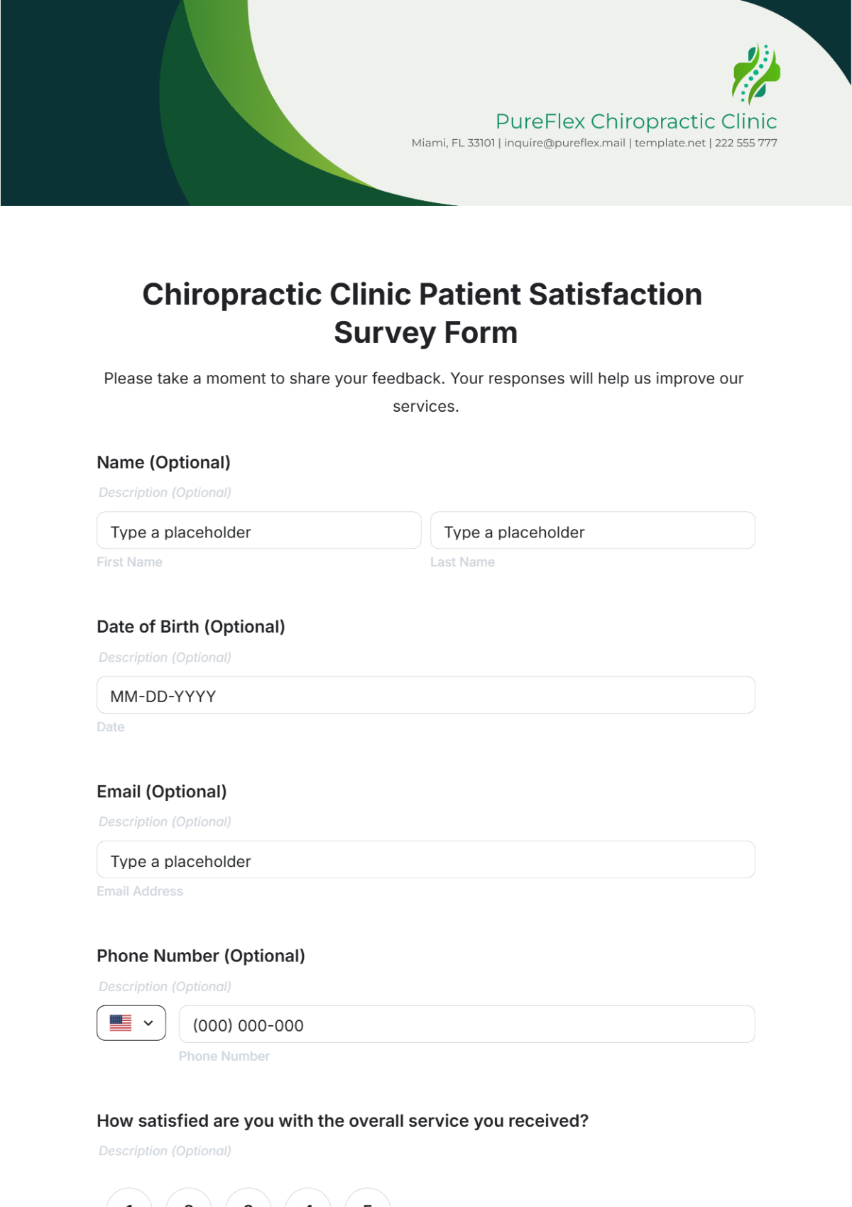 Chiropractic Clinic Patient Satisfaction Survey Form Template