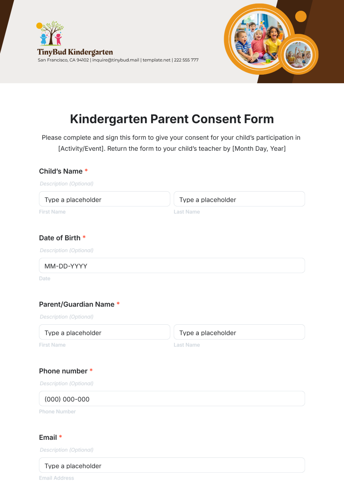 Kindergarten Parent Consent Form Template