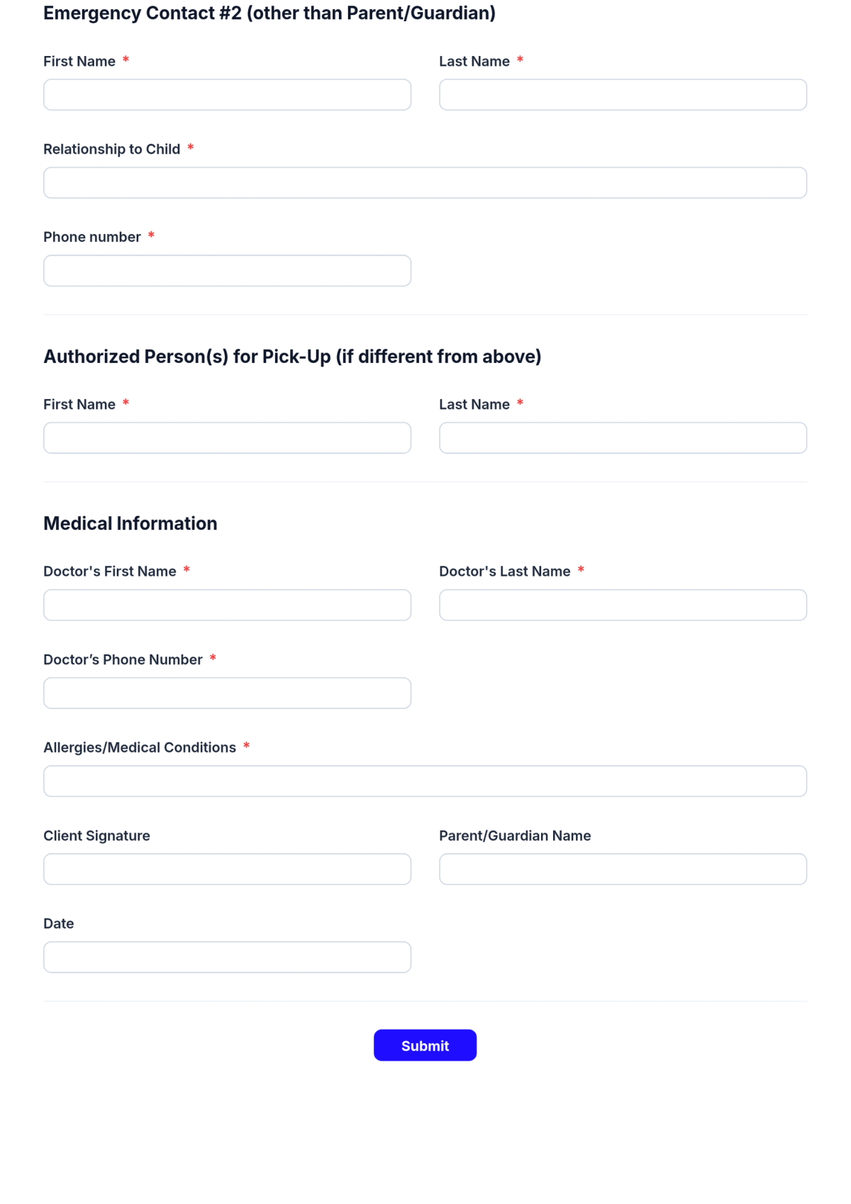 Free Kindergarten Emergency Contact Form Template & AI Maker