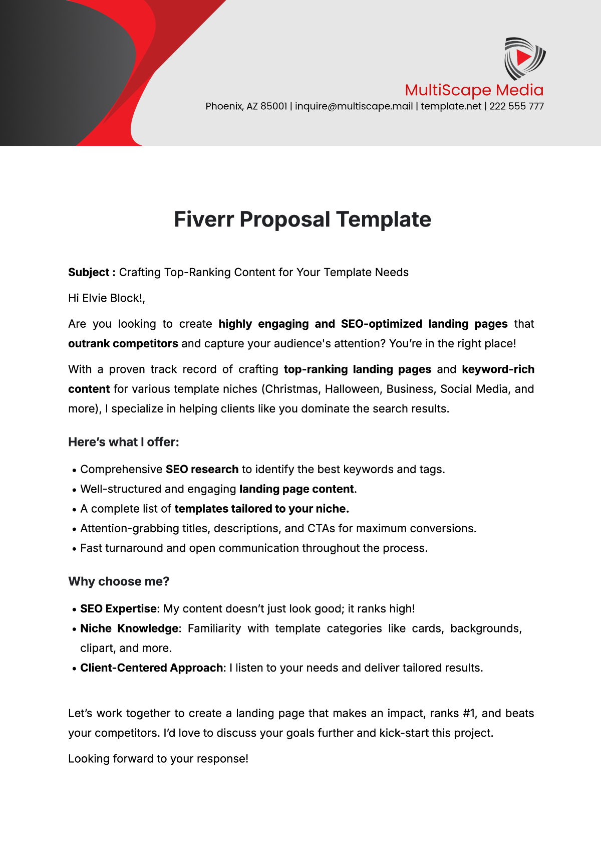 Fiverr Proposal Template - Edit Online & Download