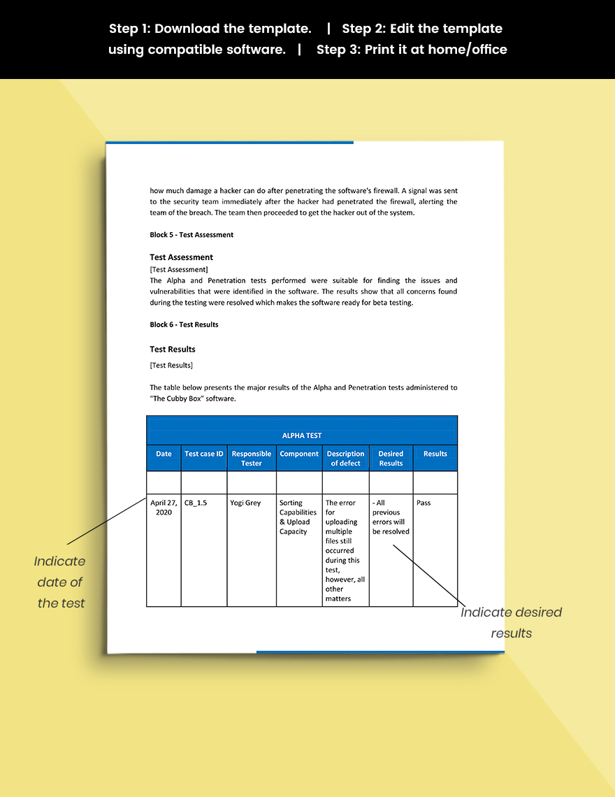 Software Test Report Template Snippet