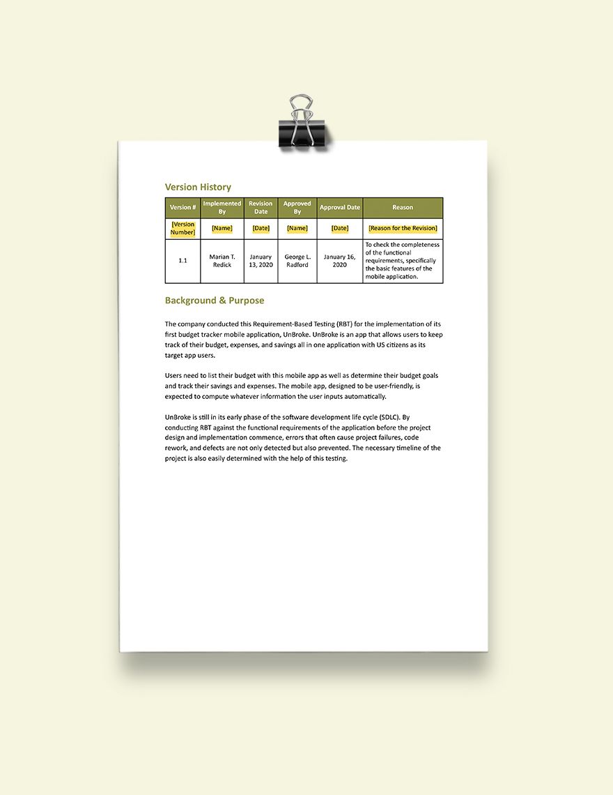 Requirements Testing Report Template