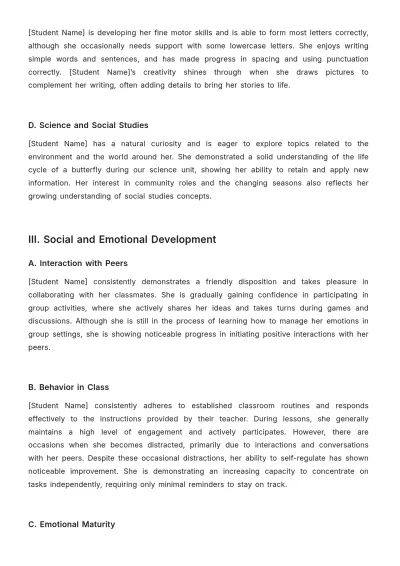 Free Kindergarten Report Template to Edit Online