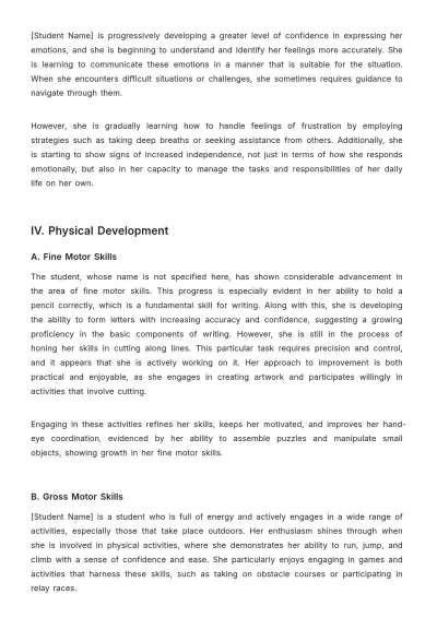 Free Kindergarten Report Template to Edit Online