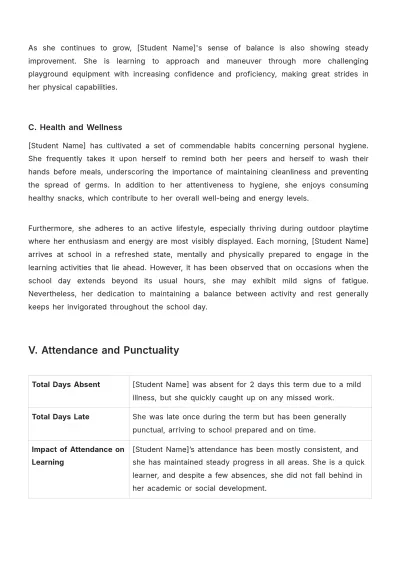 Free Kindergarten Report Template to Edit Online