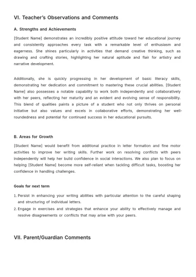 Free Kindergarten Report Template to Edit Online