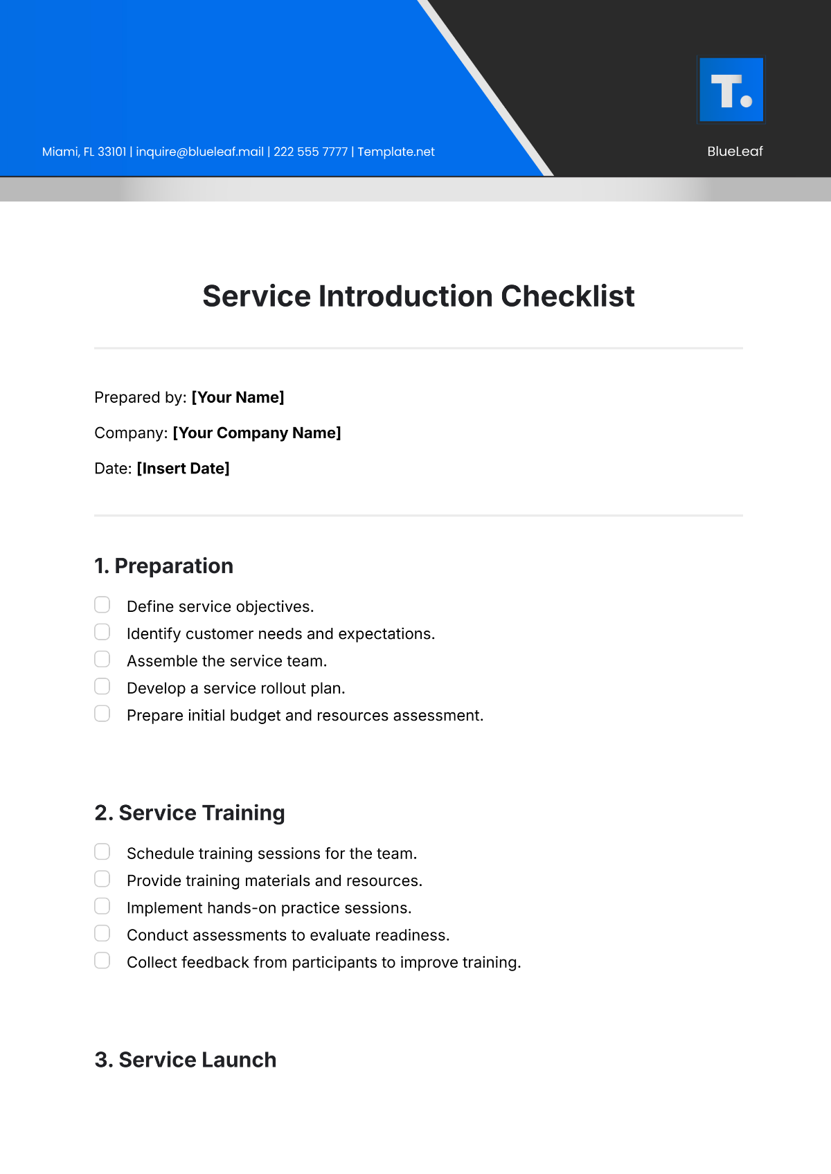 Service Introduction Checklist Layout Template - Edit Online & Download