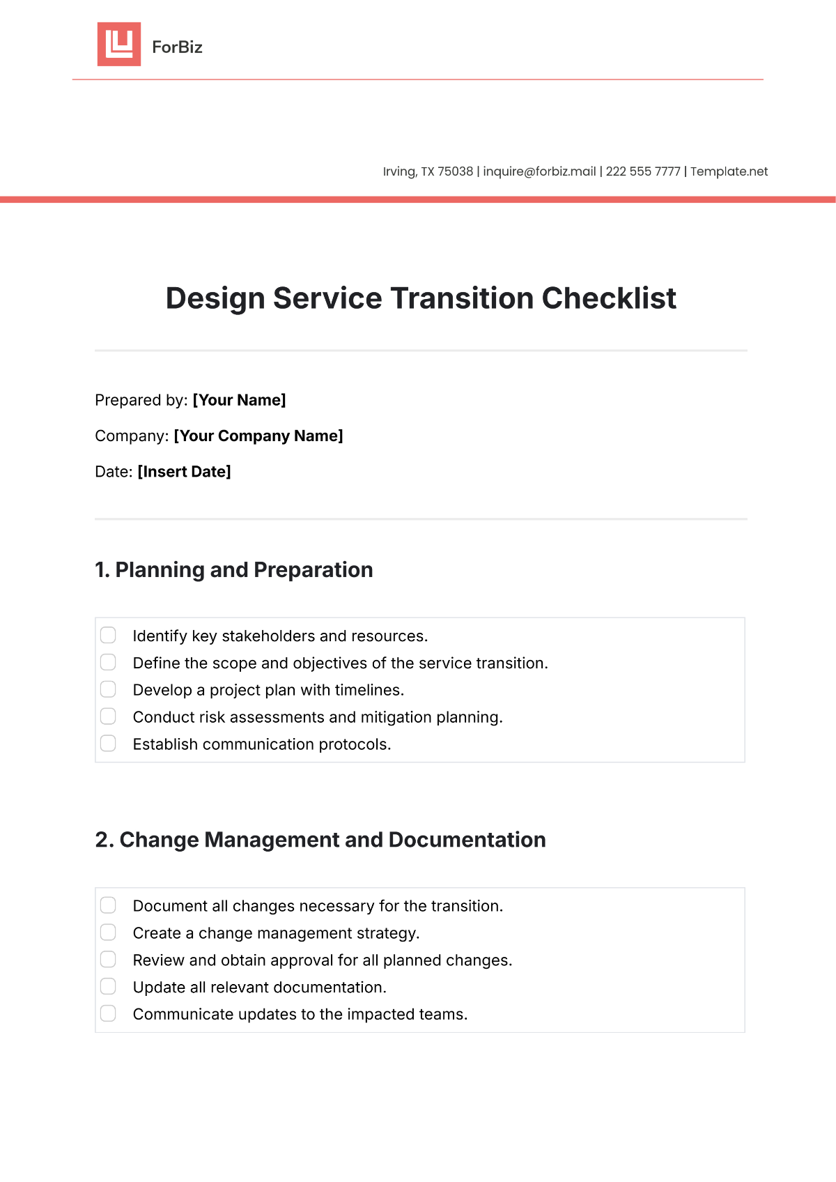 Design Service Transition Checklist Template - Edit Online & Download