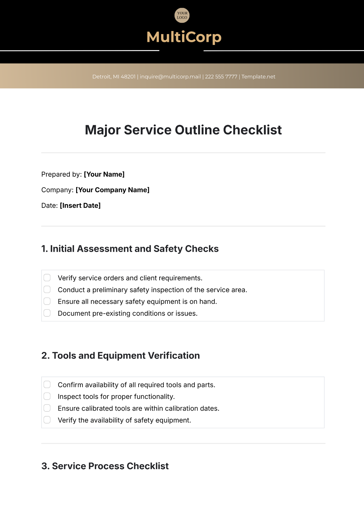 Major Service Outline Checklist Template - Edit Online & Download