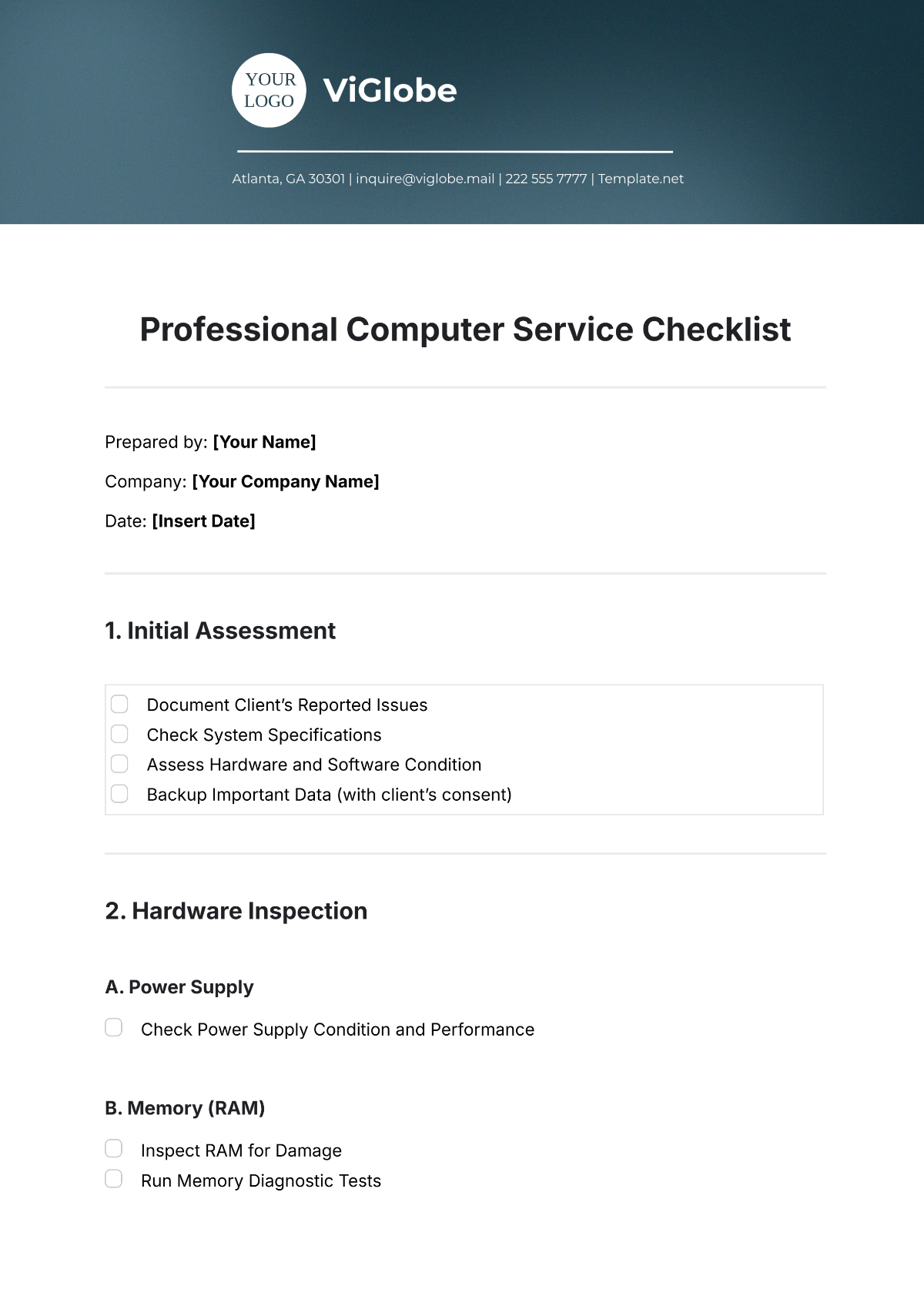 Professional Computer Service Checklist Template - Edit Online & Download