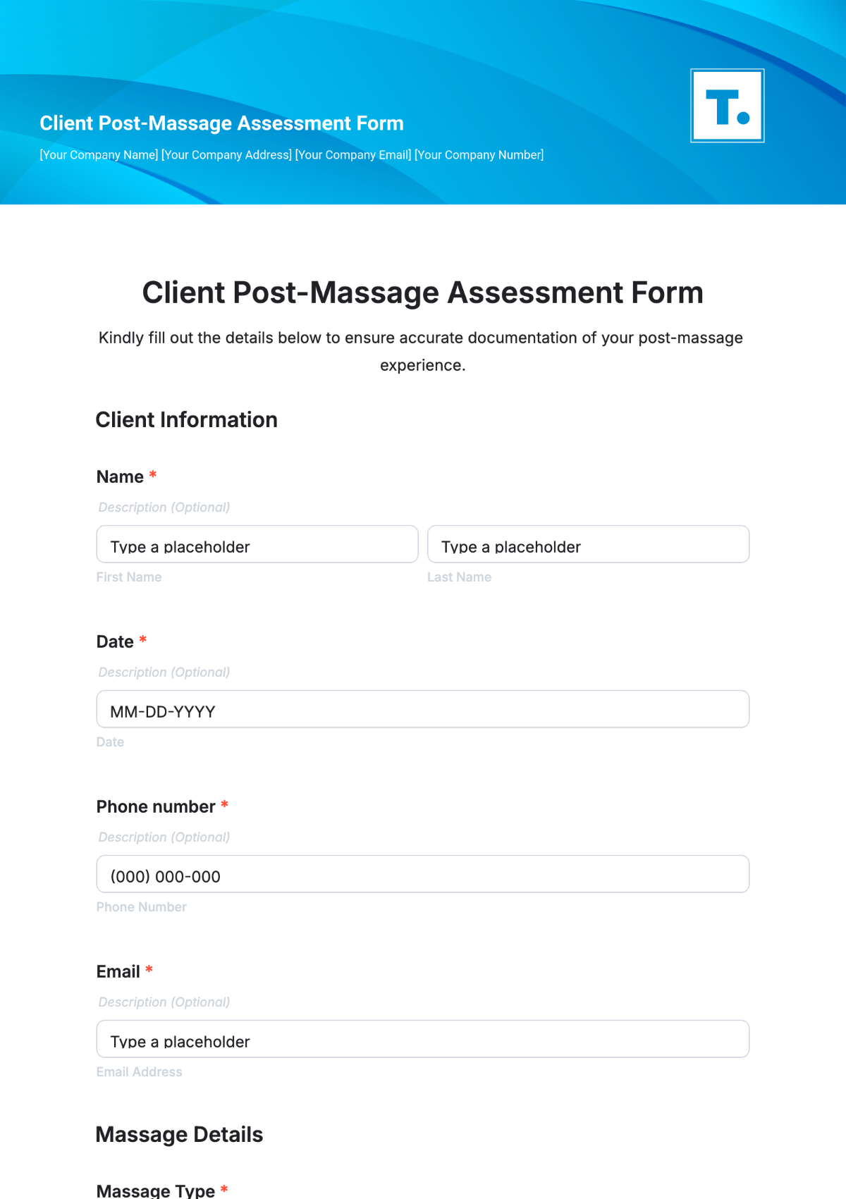 Client Post-Massage Assessment Form Template