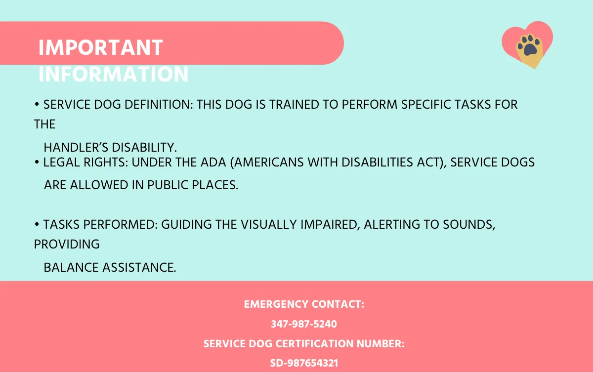 Free Digital Service Dog ID Card Template to Edit Online