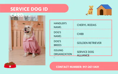 Free Digital Service Dog ID Card Template to Edit Online