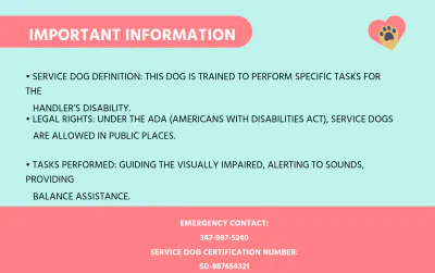 Free Digital Service Dog ID Card Template to Edit Online