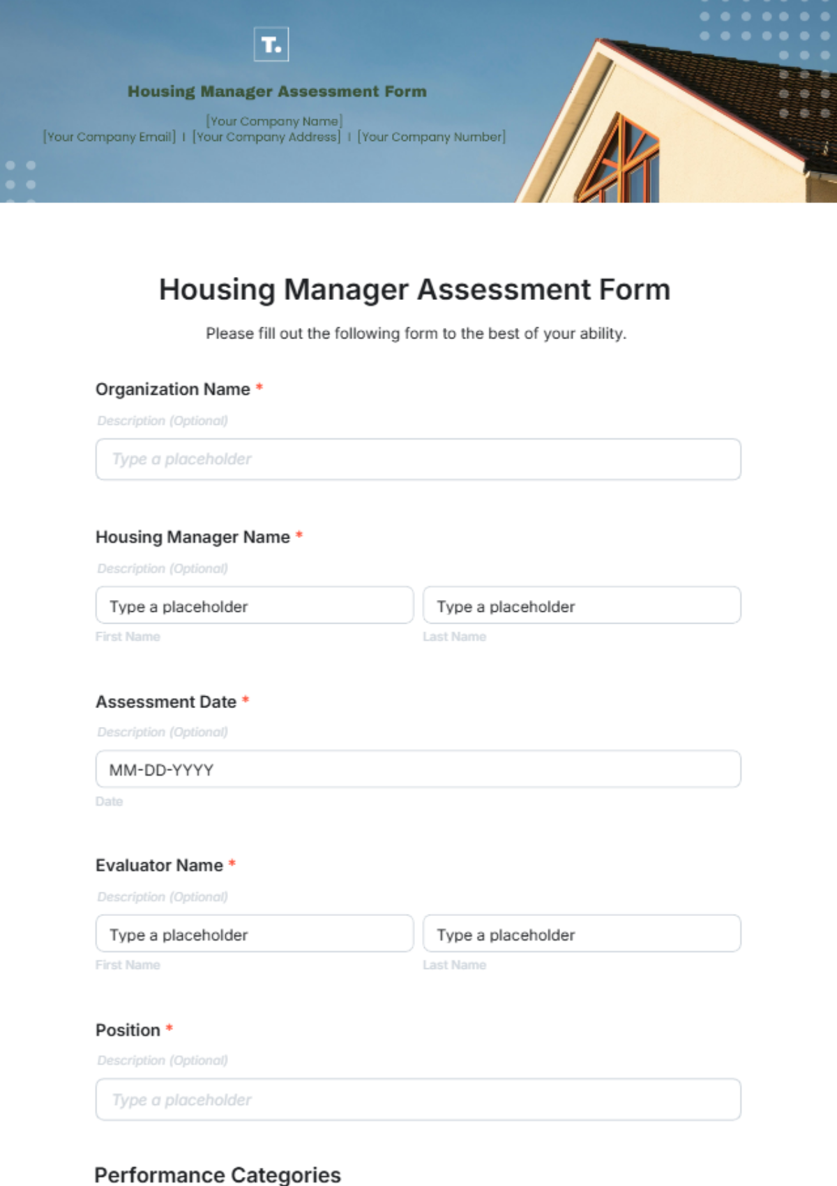 Housing Manager Assessment Form Template