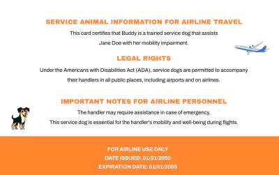 Free Colorful Service Dog ID Card for Airlines Template to Edit Online