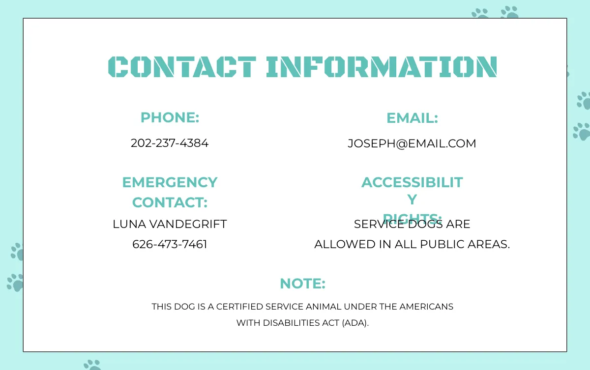 Free Customizable Service Dog ID Card Template to Edit Online