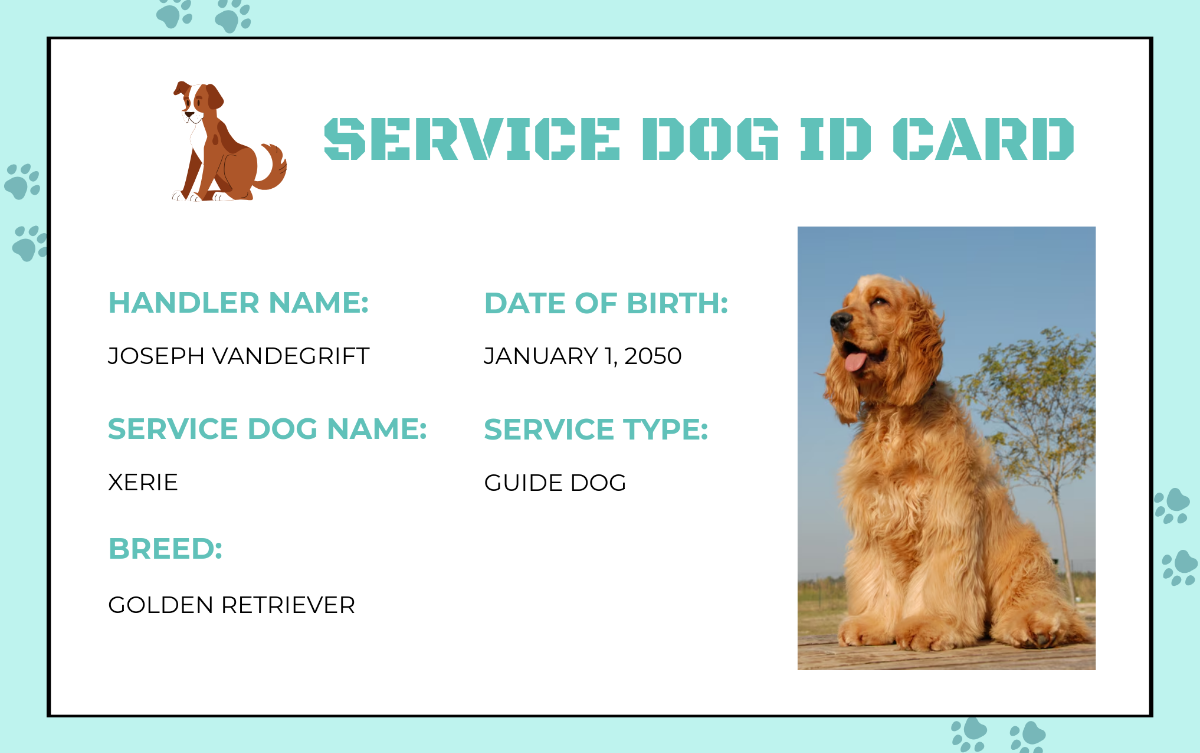 Customizable Service Dog ID Card Template - Edit Online & Download