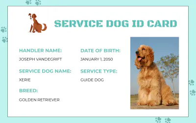 Free Customizable Service Dog ID Card Template to Edit Online