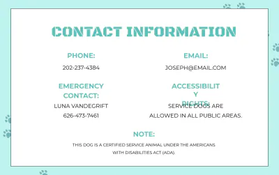 Free Customizable Service Dog ID Card Template to Edit Online