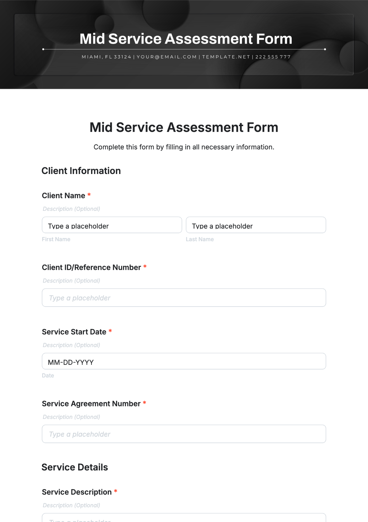 Mid Service Assessment Form Template