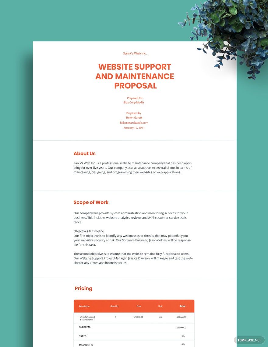 Website Support & Maintenance Proposal Template