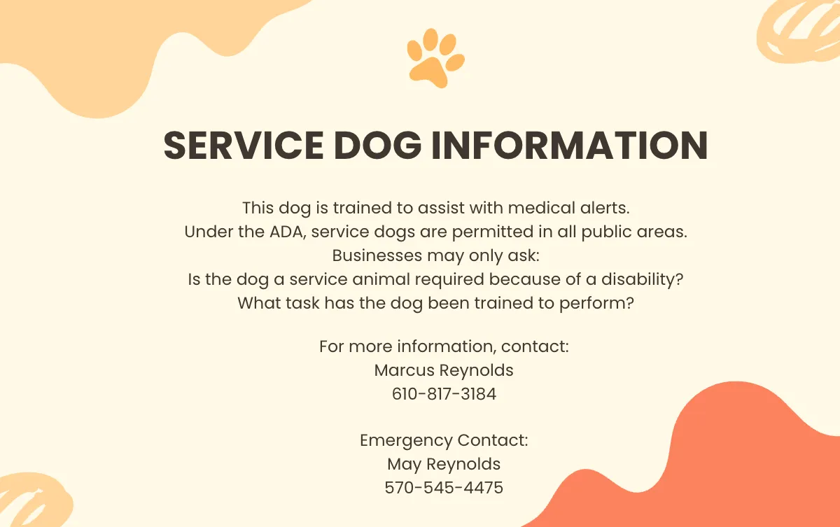 Free Golden Retriever Service Dog ID Card Template to Edit Online