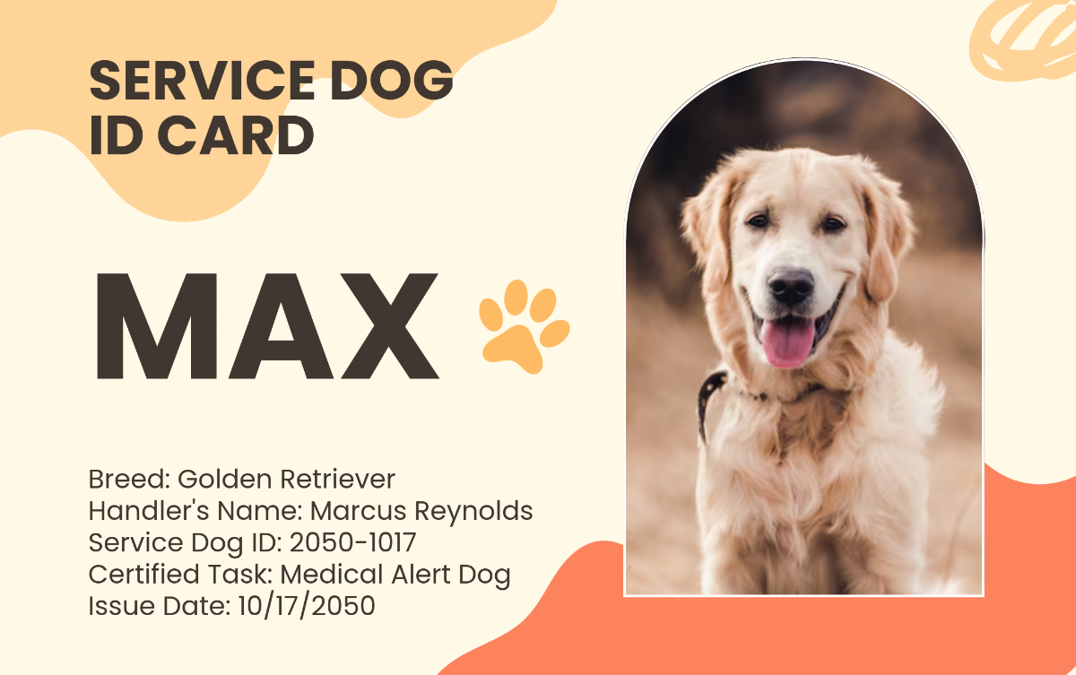 Golden Retriever Service Dog ID Card Template - Edit Online & Download