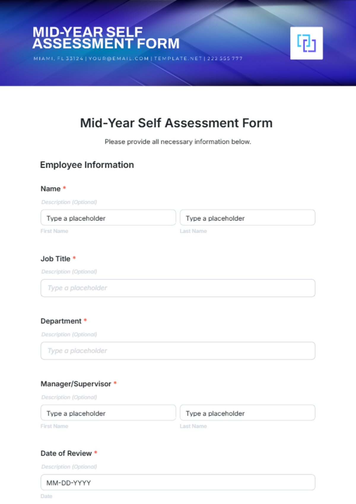 Mid-Year Self Assessment Form Template