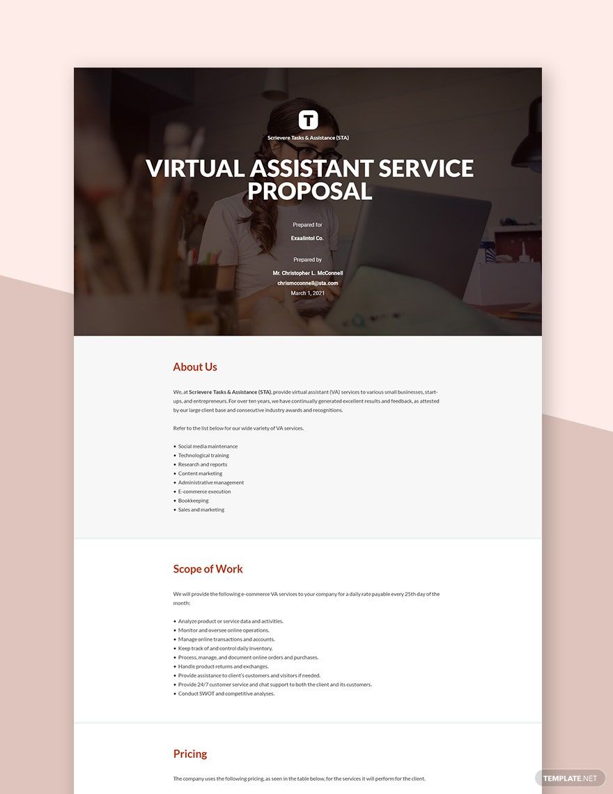 Virtual Assistant Proposal Template Google Docs Word Apple Pages Virtual Assistant Proposal Template Google Docs Word Apple Pages