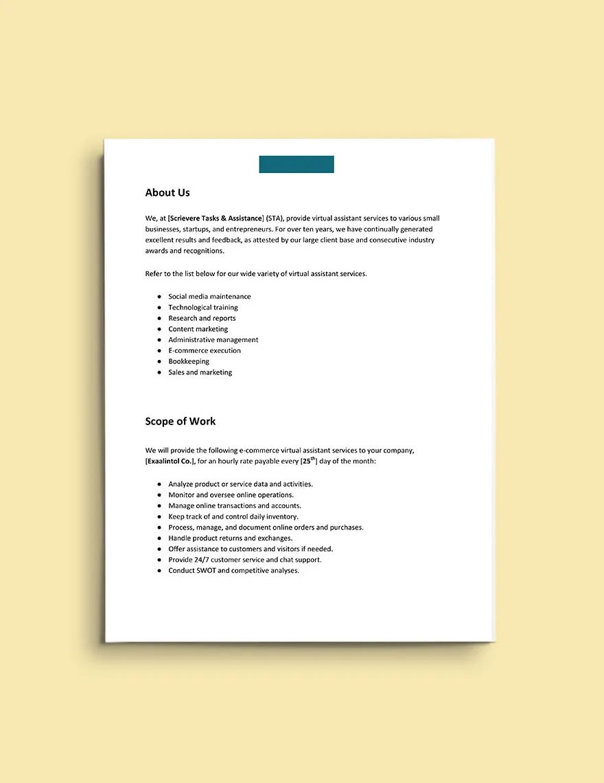 Virtual Assistant Proposal Template In Pages Word Google Docs Virtual Assistant Proposal Template In Pages Word Google Docs