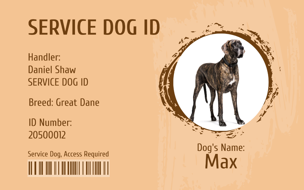 Great Dane Service Dog ID Card Template - Edit Online & Download