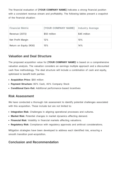 Free Investment Proposal for Acquisition Template to Edit Online