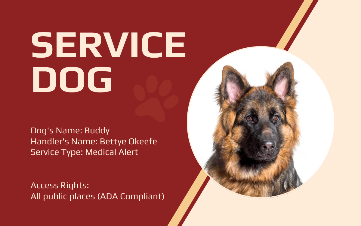 Service Dog ID Card with QR Code Template - Edit Online & Download