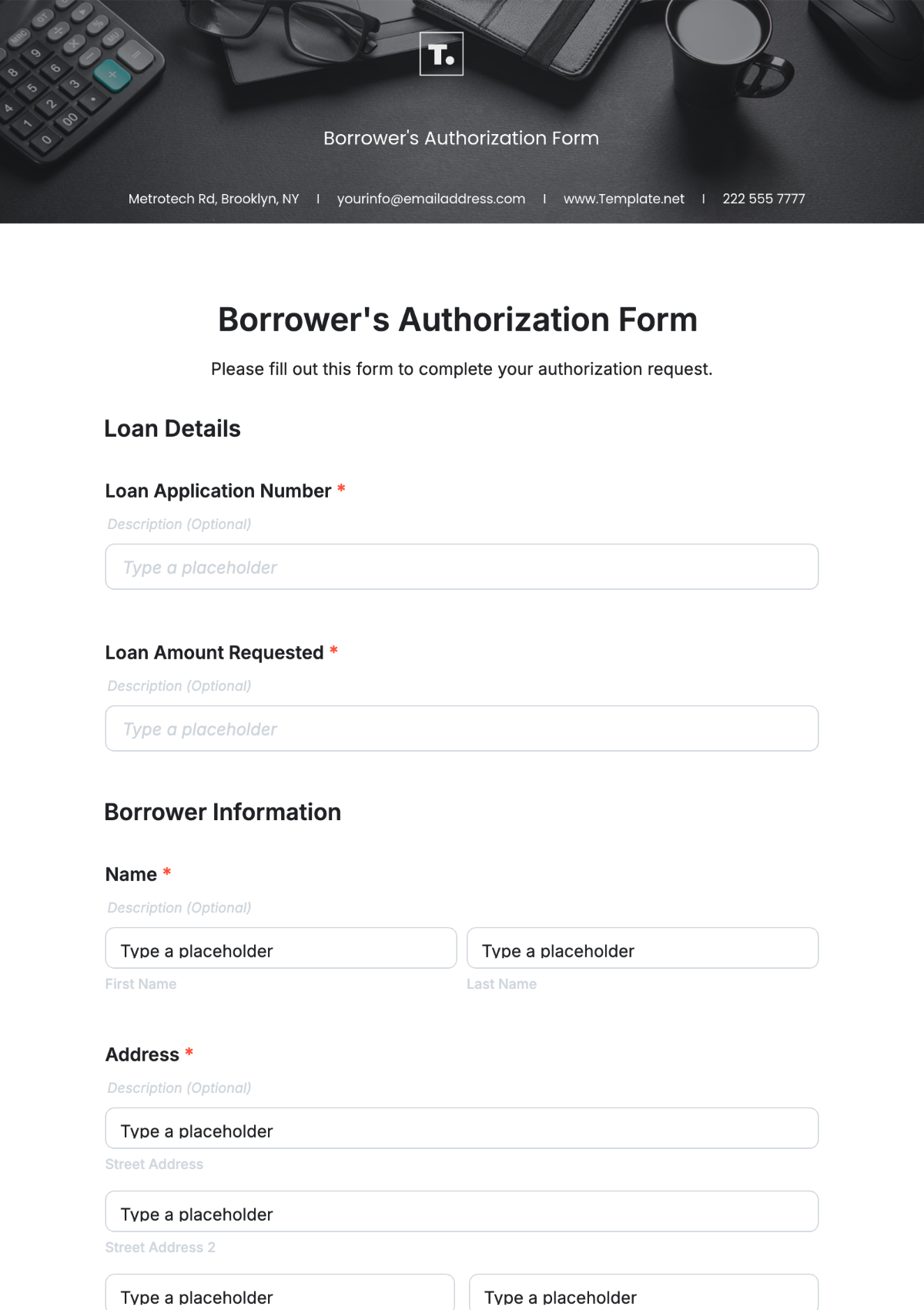 Borrower's Authorization Form Template