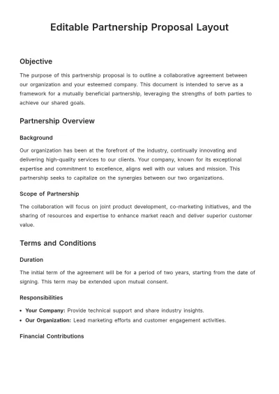 Free Editable Partnership Proposal Layout Template to Edit Online