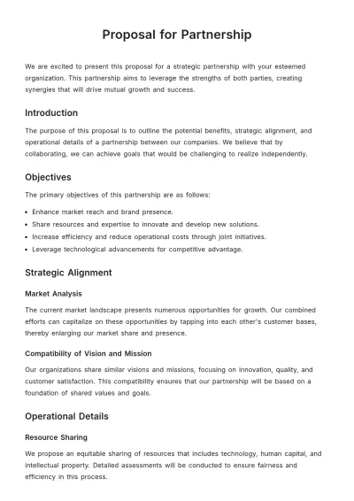 Free Proposal for Partnership Template to Edit Online