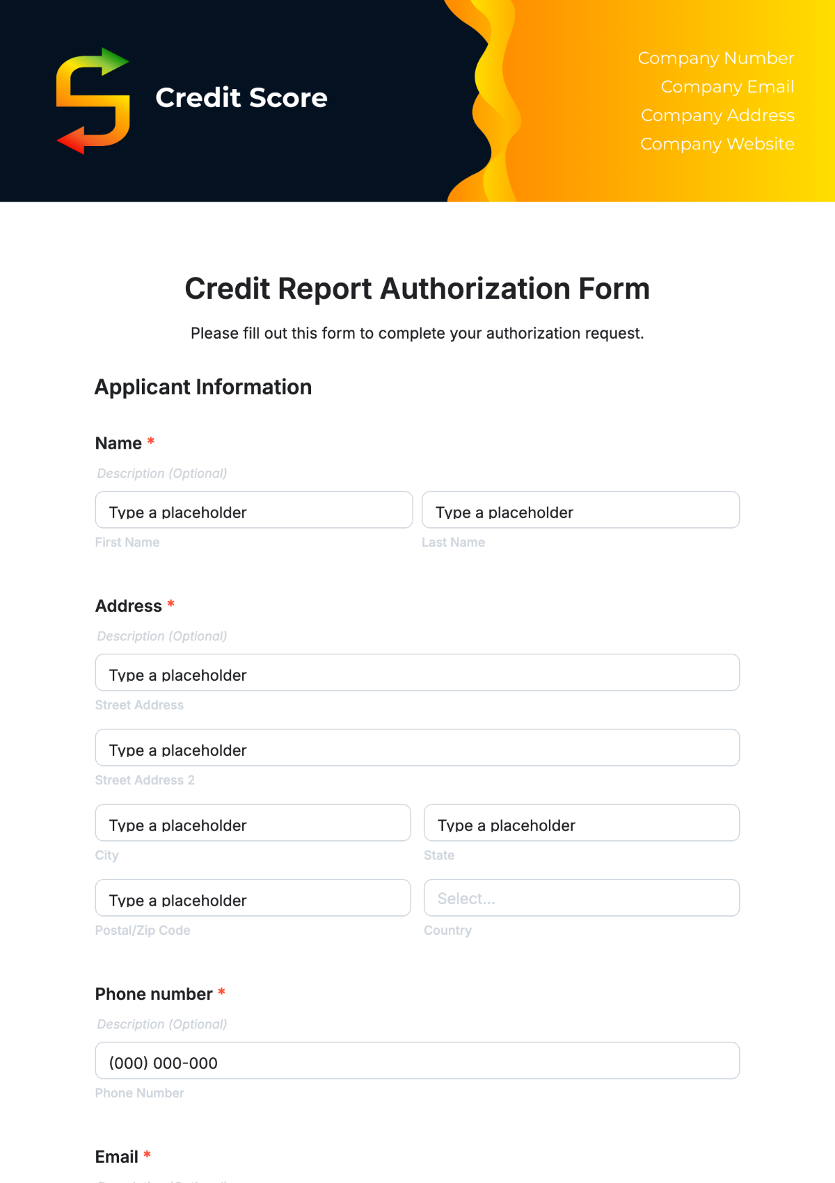 Credit Report Authorization Form Template