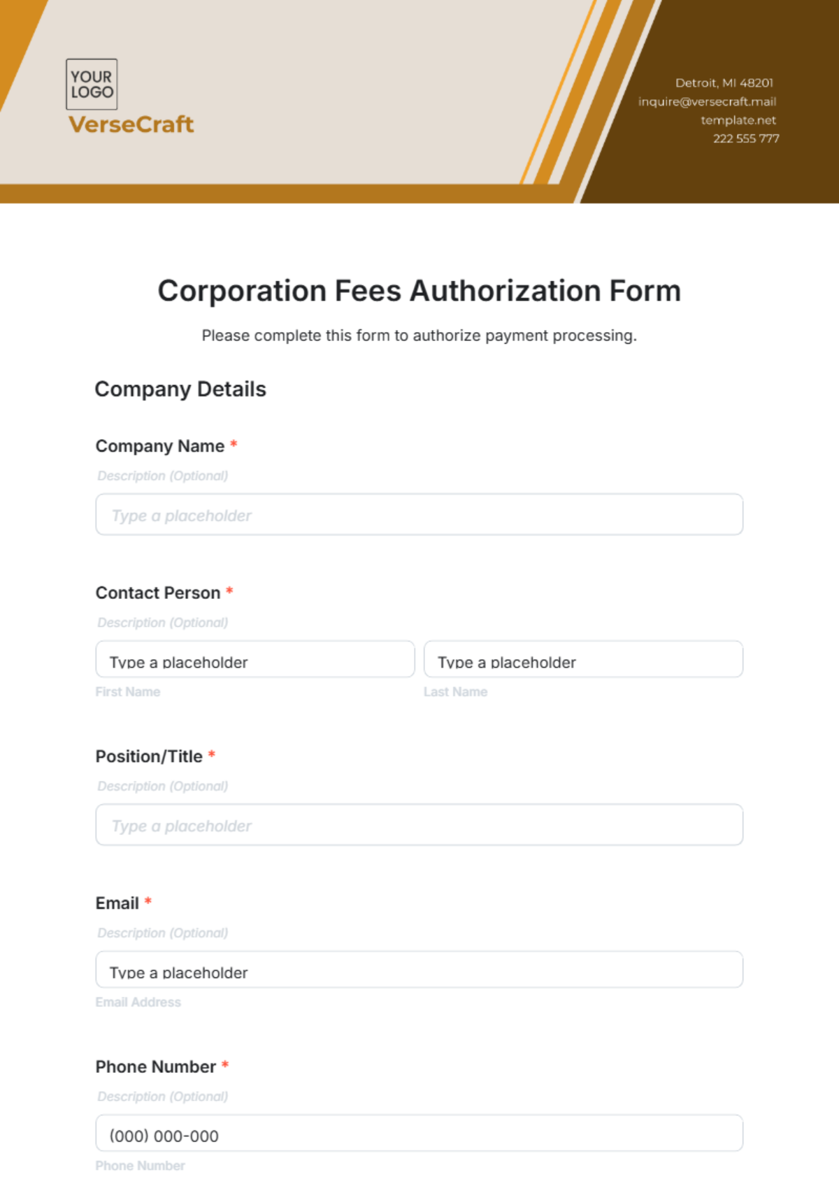 Corporation Fees Authorization Form Template - Edit Online & Download