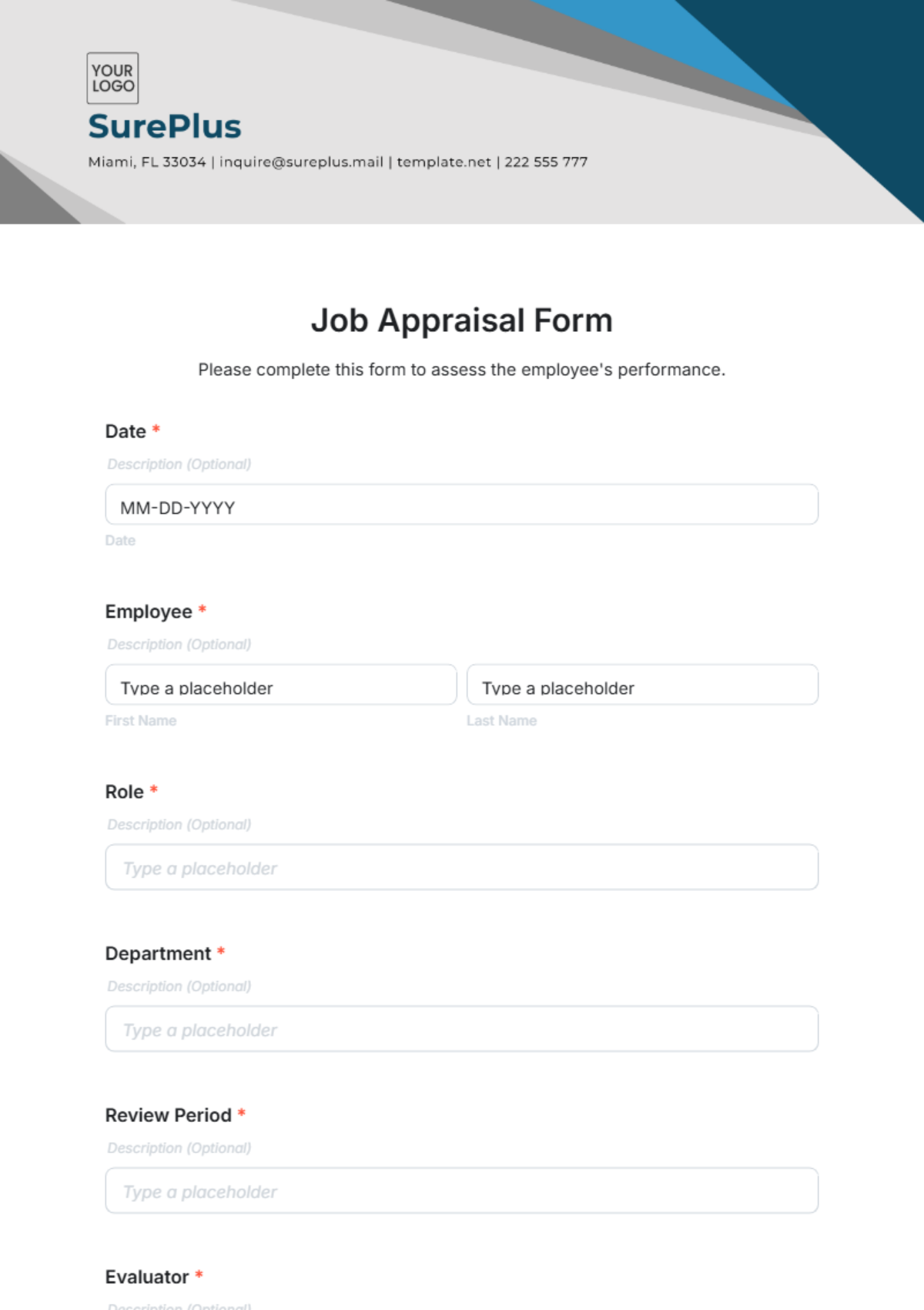 Free Job Appraisal Form Template