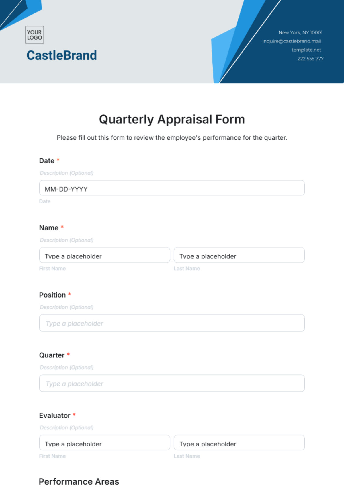 Quarterly Appraisal Form Template - Edit Online & Download