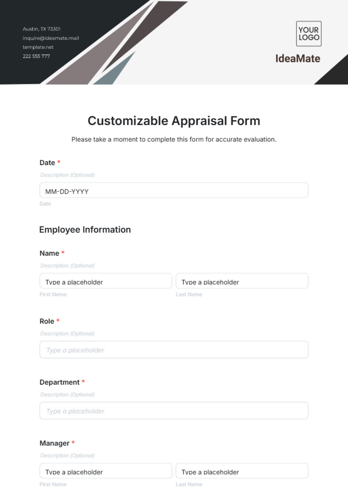 Free Customizable Appraisal Form Template