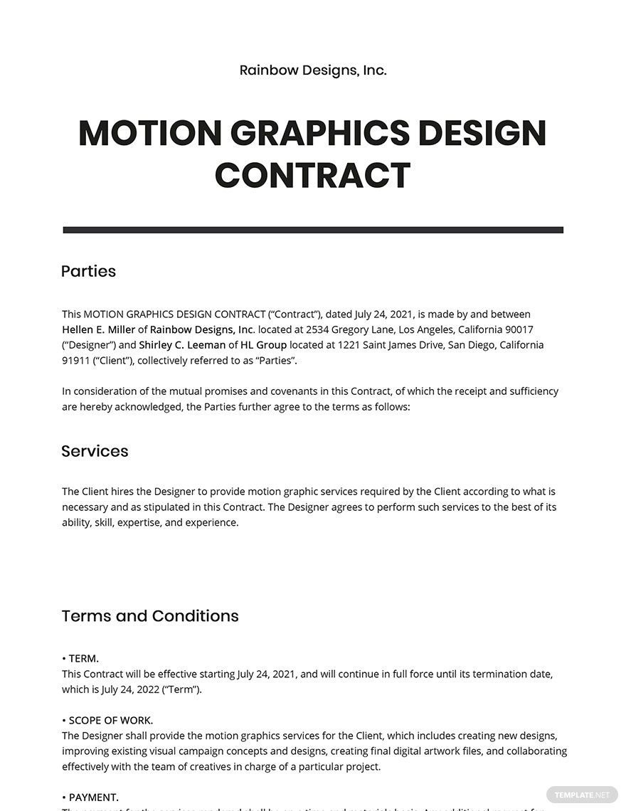 Motion Graphics Design Contract Template - Google Docs, Word, Apple Pages |  