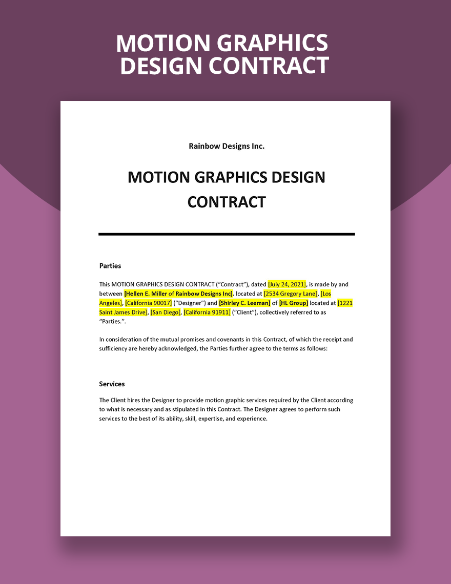 Motion Graphics Design Contract Template