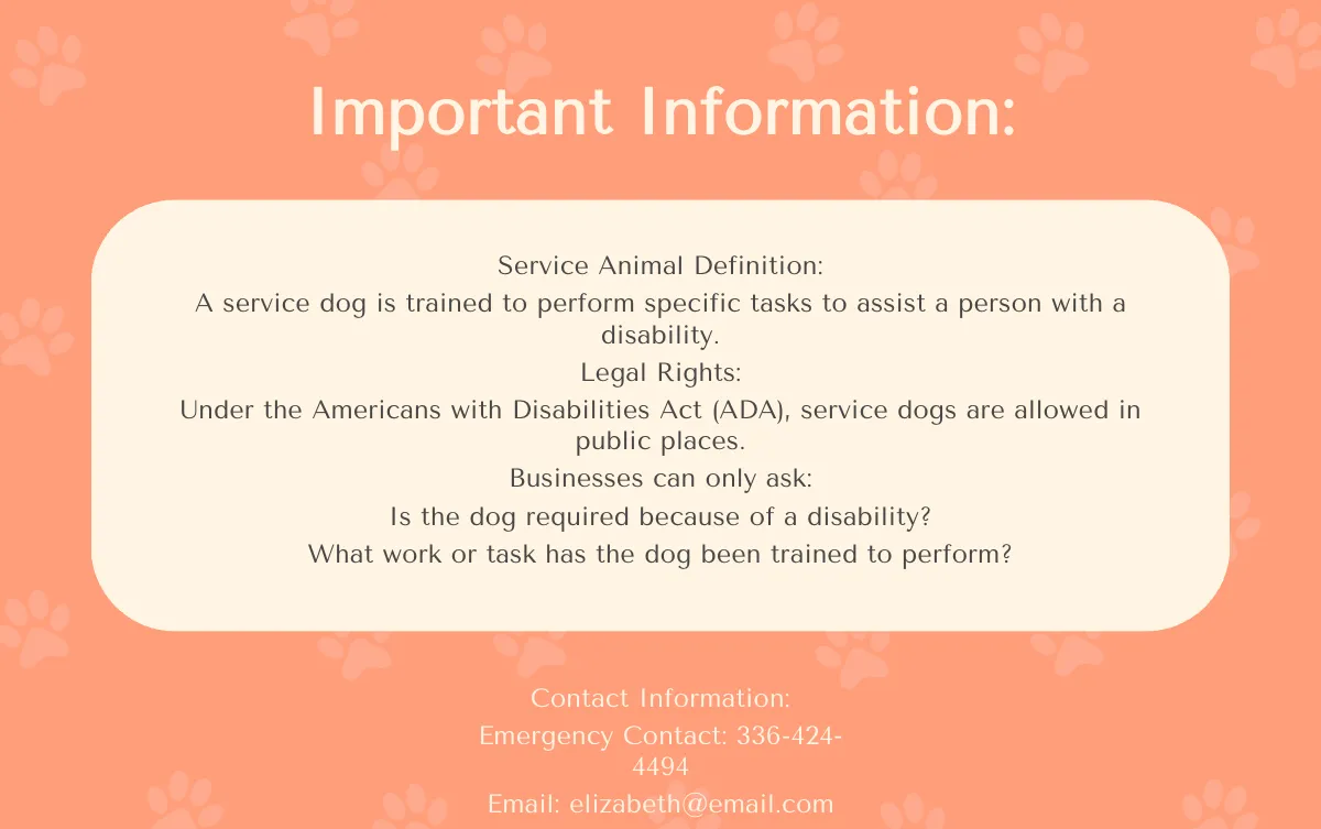 Free Front and Back Service Dog ID Card Template to Edit Online